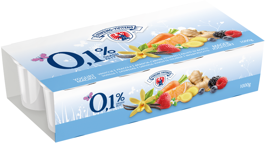 Magerjoghurt 0,1% - 125g x 8 - Vanille | Erdbeere | Orange/Karotte/Ingwer | Waldfrucht