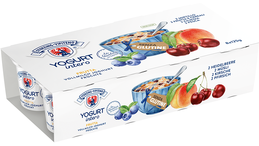 Vollmilchjoghurt - 125g x 8 - Kirsche | Pfirsich | Heidelbeere | Früchtemüsli - glutenfrei