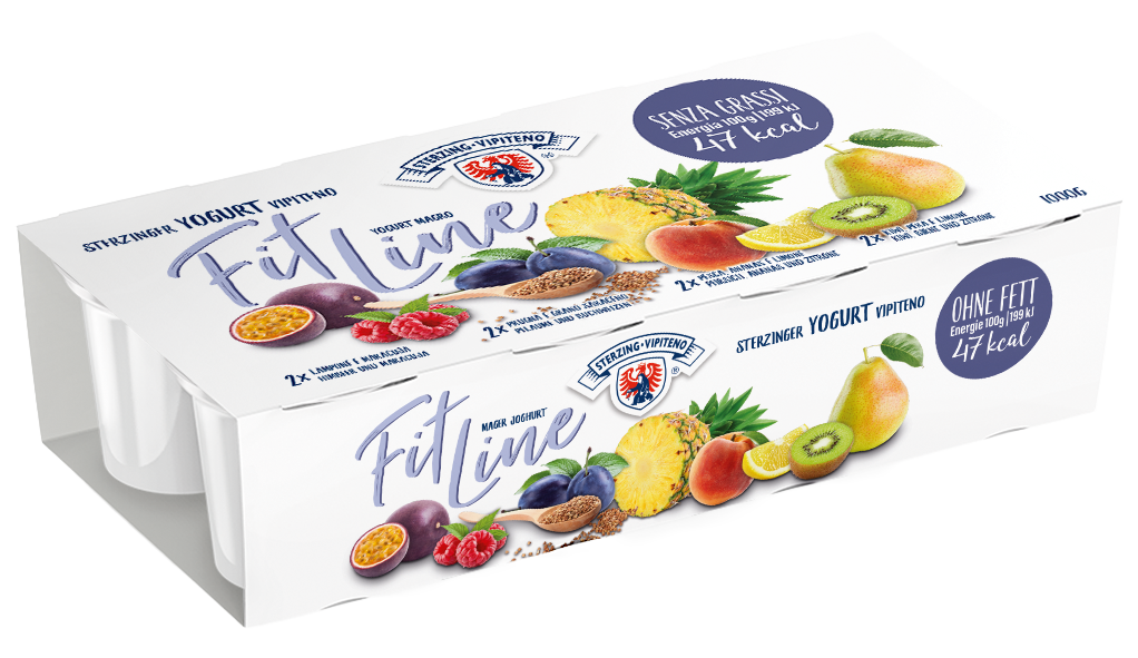 Magerjoghurt Fitline - 125g x 8 - Himbeer-Maracuja | Pflaume-Buchweizen | Kiwi-Birne-Zitrone | Pfirsich-Ananas-Zitrone