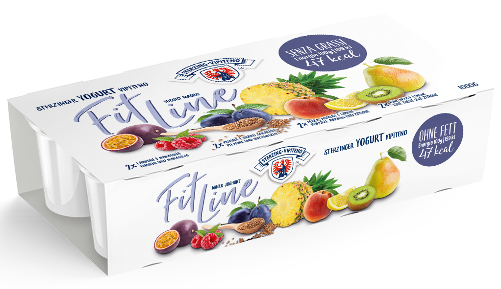 Magerjoghurt Fitline - 125g x 8 - Himbeer-Maracuja | Pflaume-Buchweizen | Kiwi-Birne-Zitrone | Pfirsich-Ananas-Zitrone