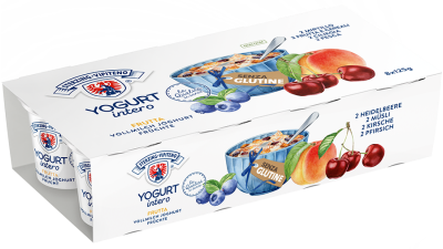 Vollmilchjoghurt - 125g x 8 - Kirsche | Pfirsich | Heidelbeere | Früchtemüsli - glutenfrei